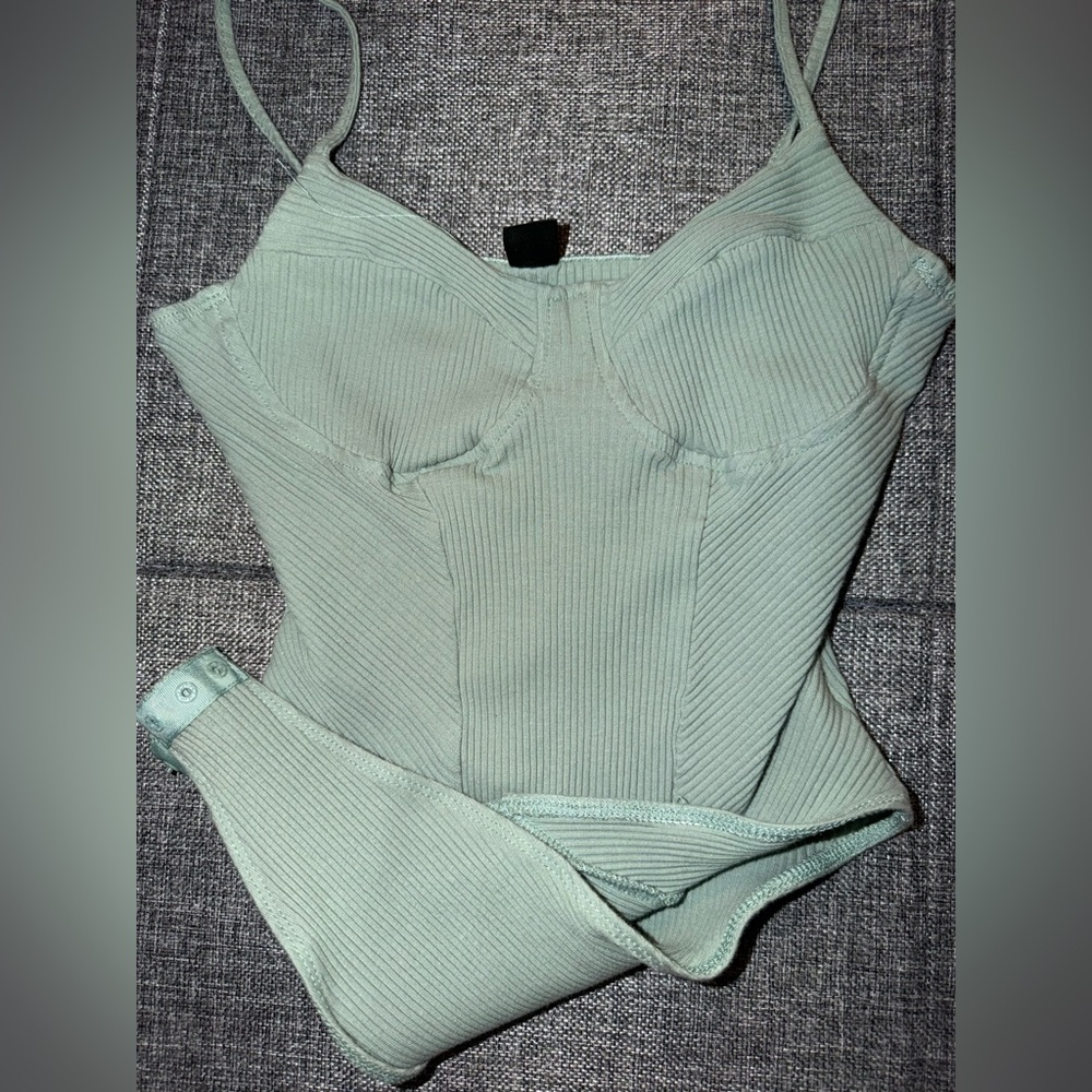 SHEIN Ribbed Shapewear Bodysuit - Light Green